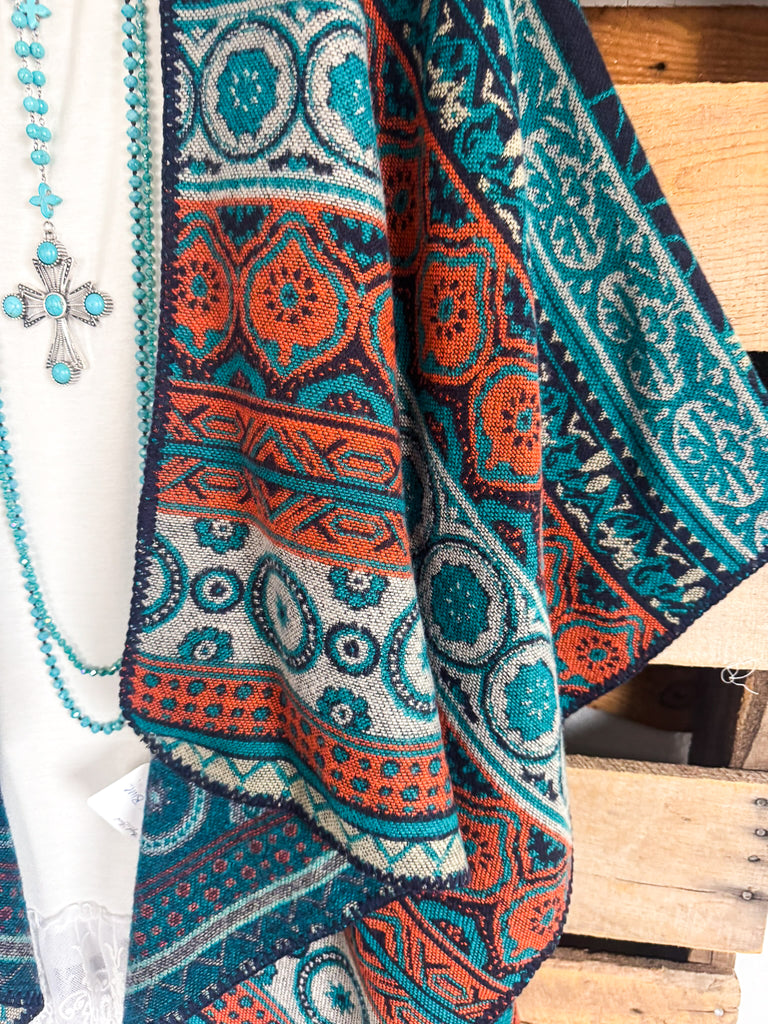 Winter Radiance Poncho - Multi Blue