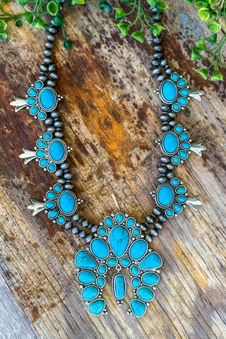 Long Beaded Necklace - Iridescent Turquoise
