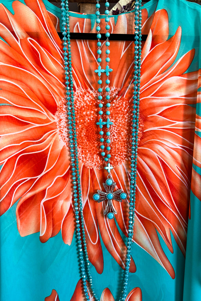 Sun Dancer Oversized Sheer Kaftan Beach Cover Up - Aqua