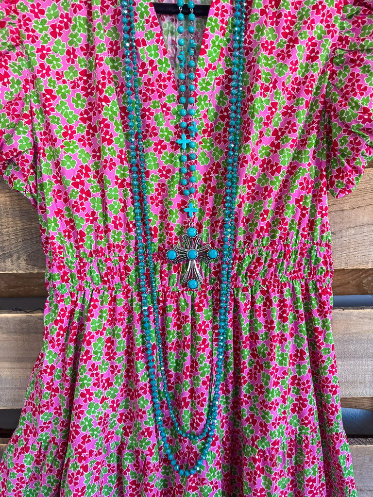 Carefree Attitude Dress -  Pink Combo - 100% COTTON