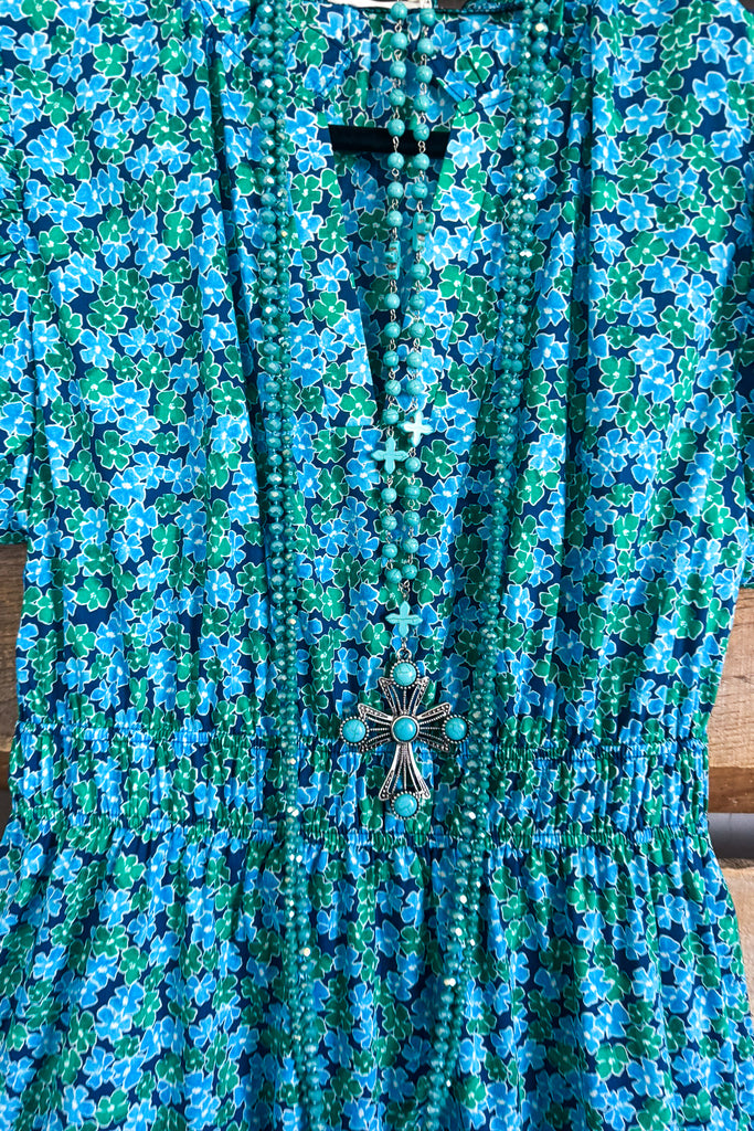 Carefree Attitude Dress - Blue Combo - 100% COTTON - SALE