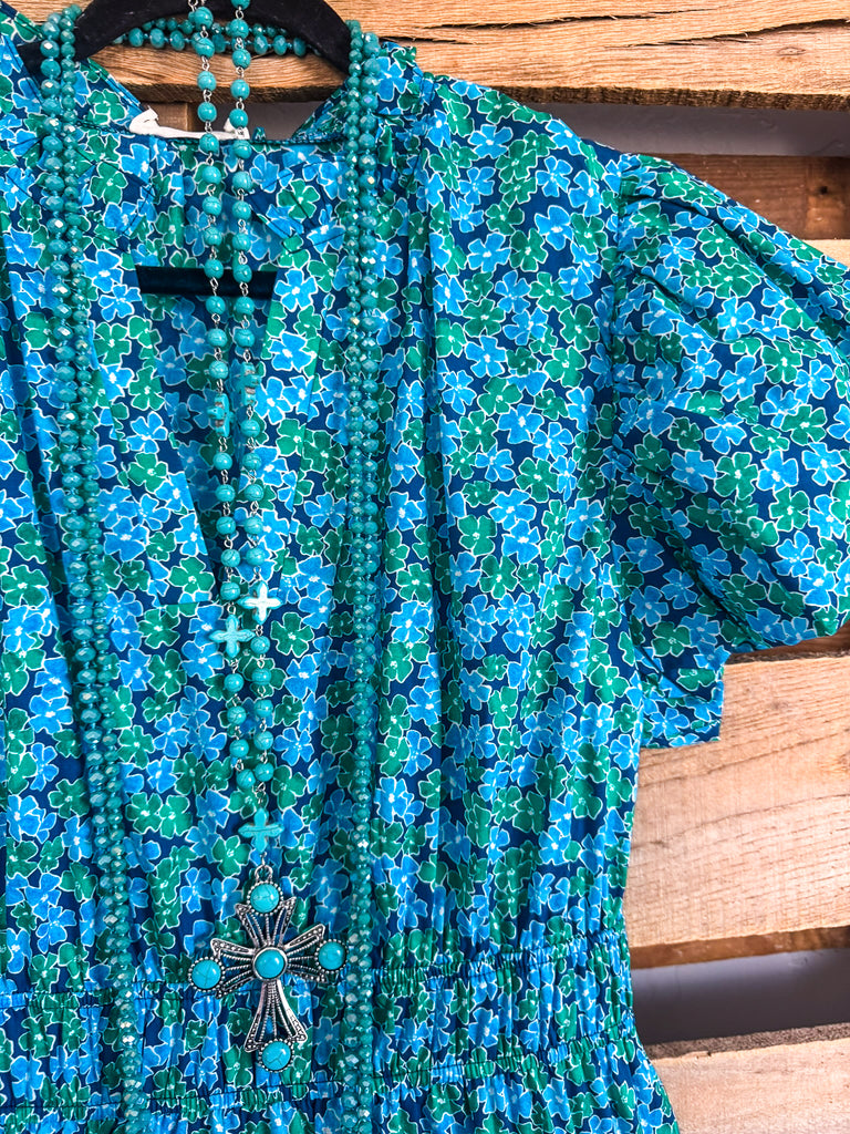 Carefree Attitude Dress - Blue Combo - 100% COTTON - SALE