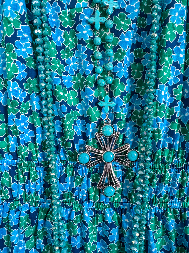 Carefree Attitude Dress - Blue Combo - 100% COTTON - SALE