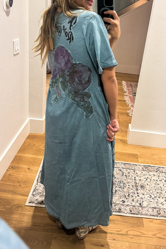 A RB - The Painted Garden Heirloom Blue Maxi Dress - 100% Cotton