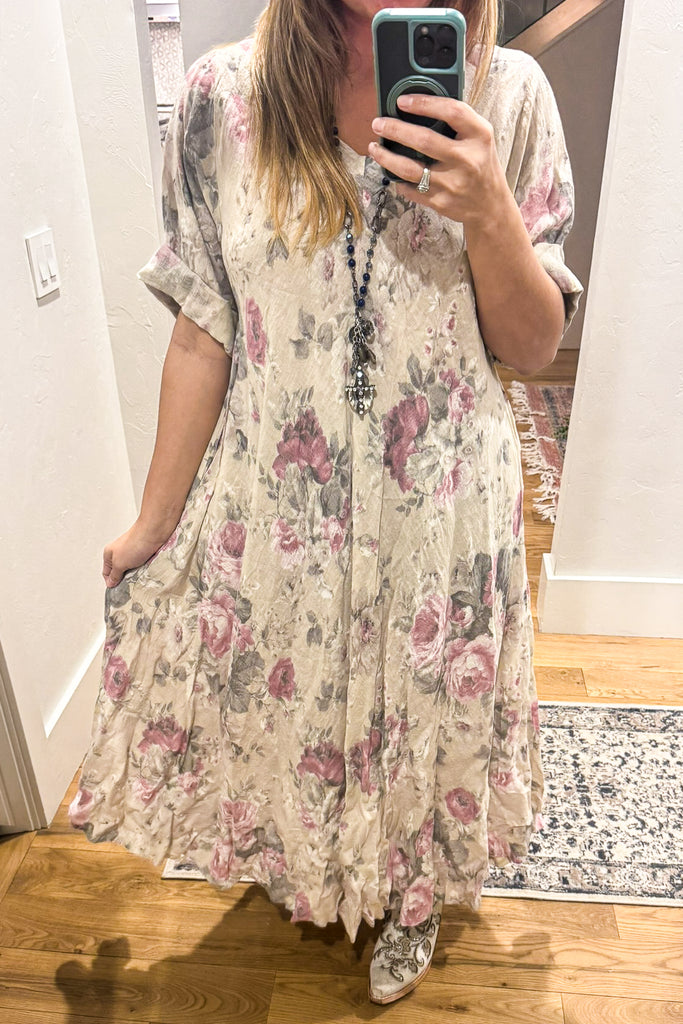 Bella Vita Floral Italian Linen Dress - 100% Linen - Made in Italy