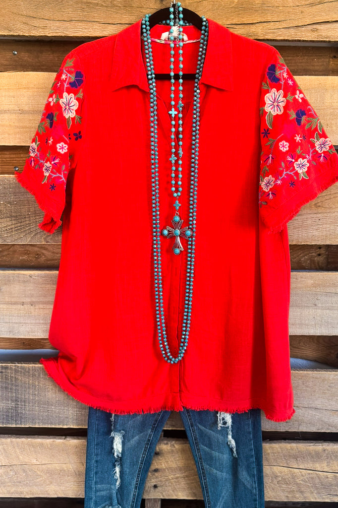 Designed Ready Blouse - Red Orange - Linen Blend