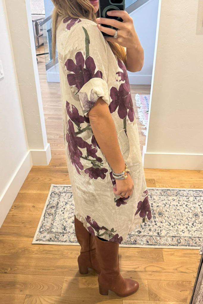 La Dolce Vita Floral Linen Midi Dress – Made in Italy - 100% Linen