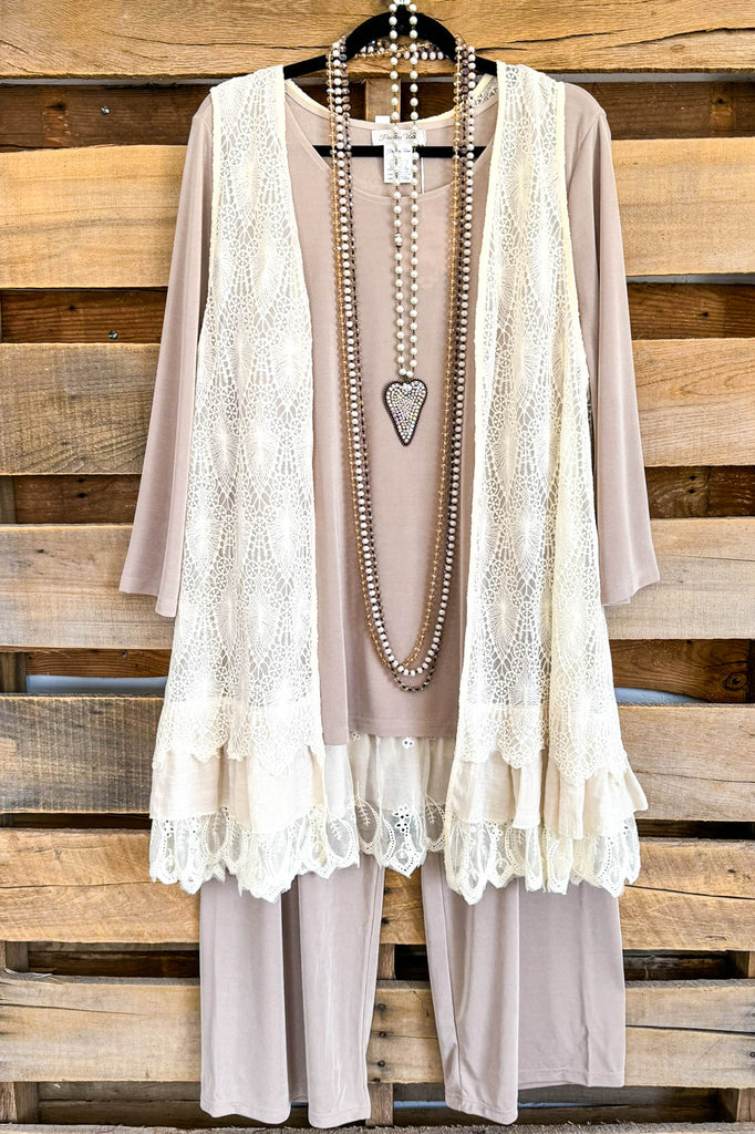 Well Rehearsed 3 Piece Pant Set - Beige Taupe