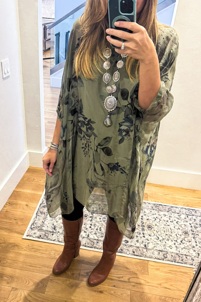 Tuscan Bloom Italian Silk Oversized Top