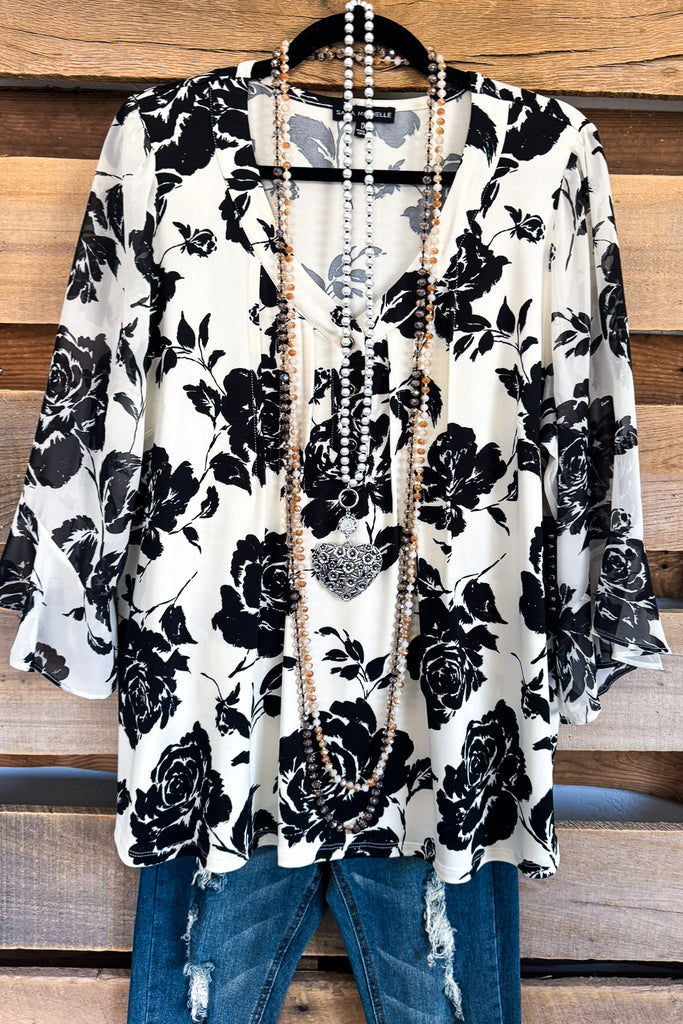 Blooming Grace Blouse - Ivory/Black