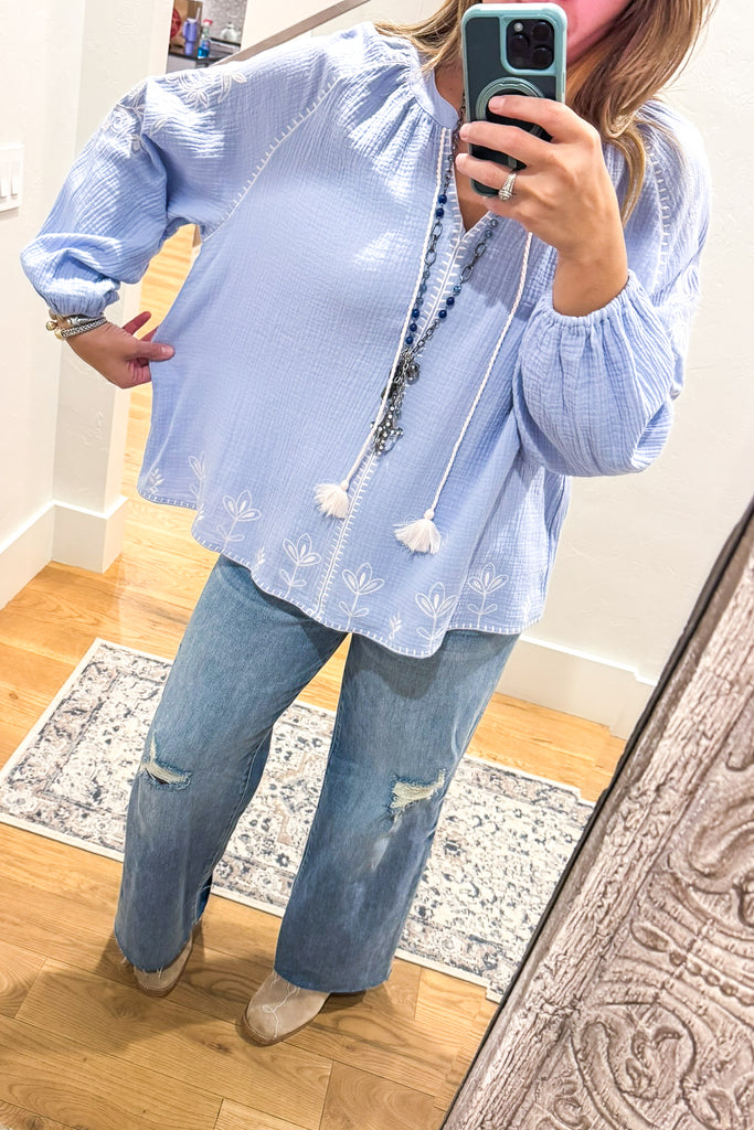 Searching The Heavens OVERSIZED Top - Cloud Blue - 100% Cotton