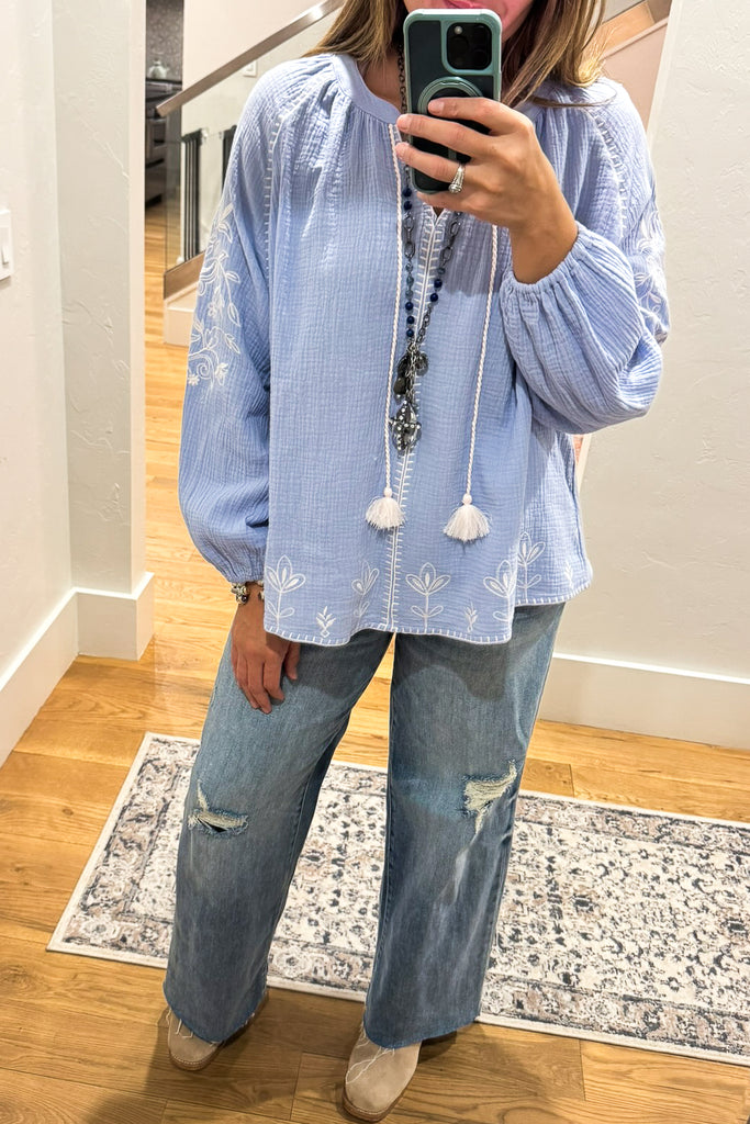 Searching The Heavens OVERSIZED Top - Cloud Blue - 100% Cotton