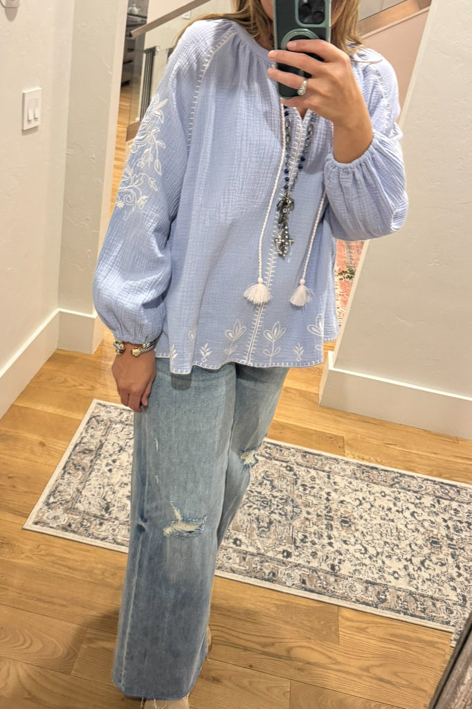 Searching The Heavens OVERSIZED Top - Cloud Blue - 100% Cotton