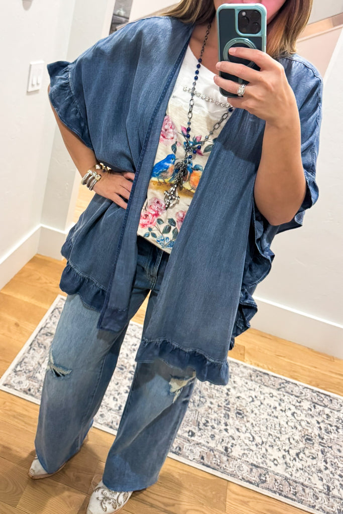 Respected Ruffles Cardigan - Denim
