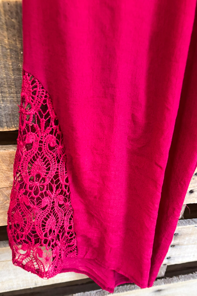 Walk With Me Ankle Laced Pants - Crimson