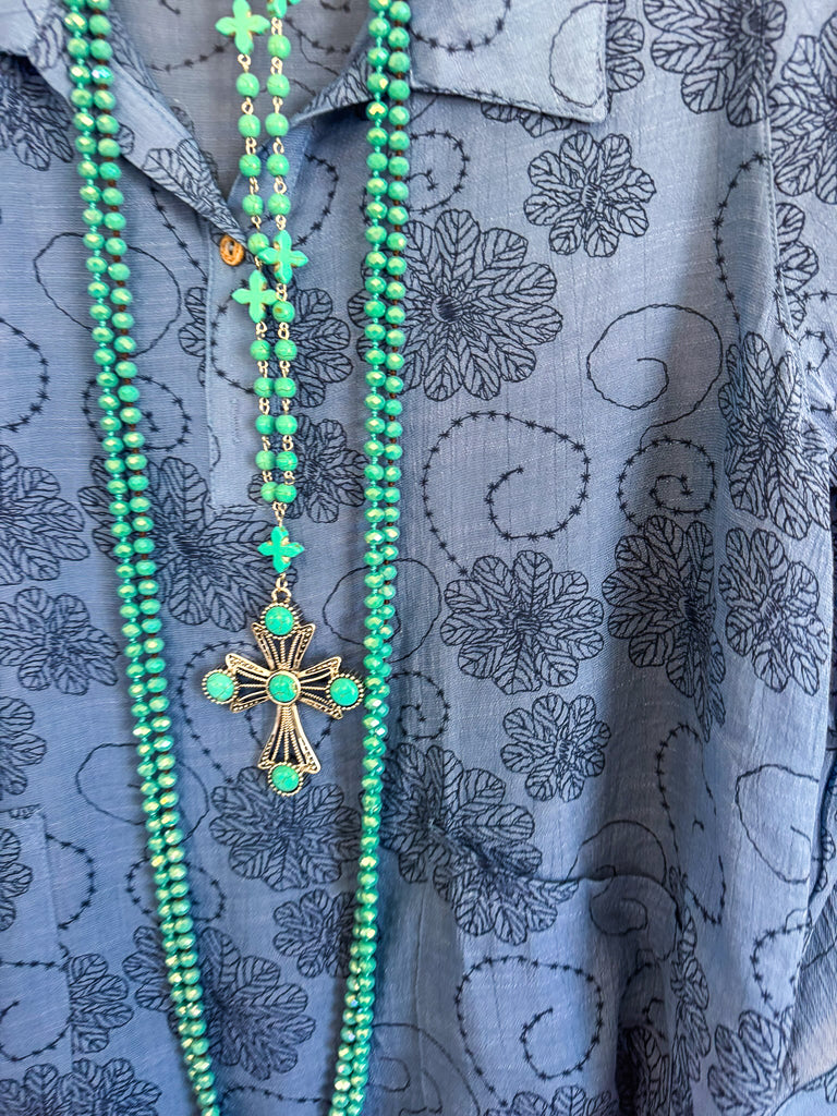 Stitched In Blooms Top - Blue