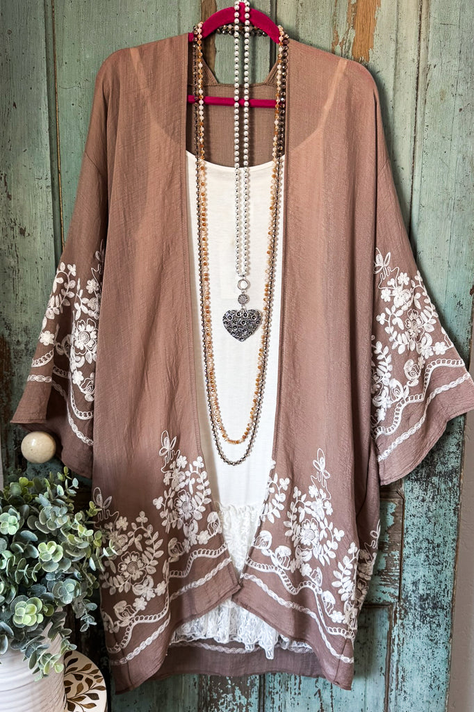 Floral Vine Oversized Kimono - Mocha
