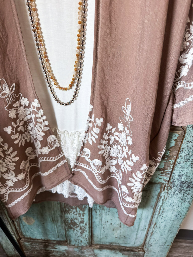 Floral Vine Oversized Kimono - Mocha