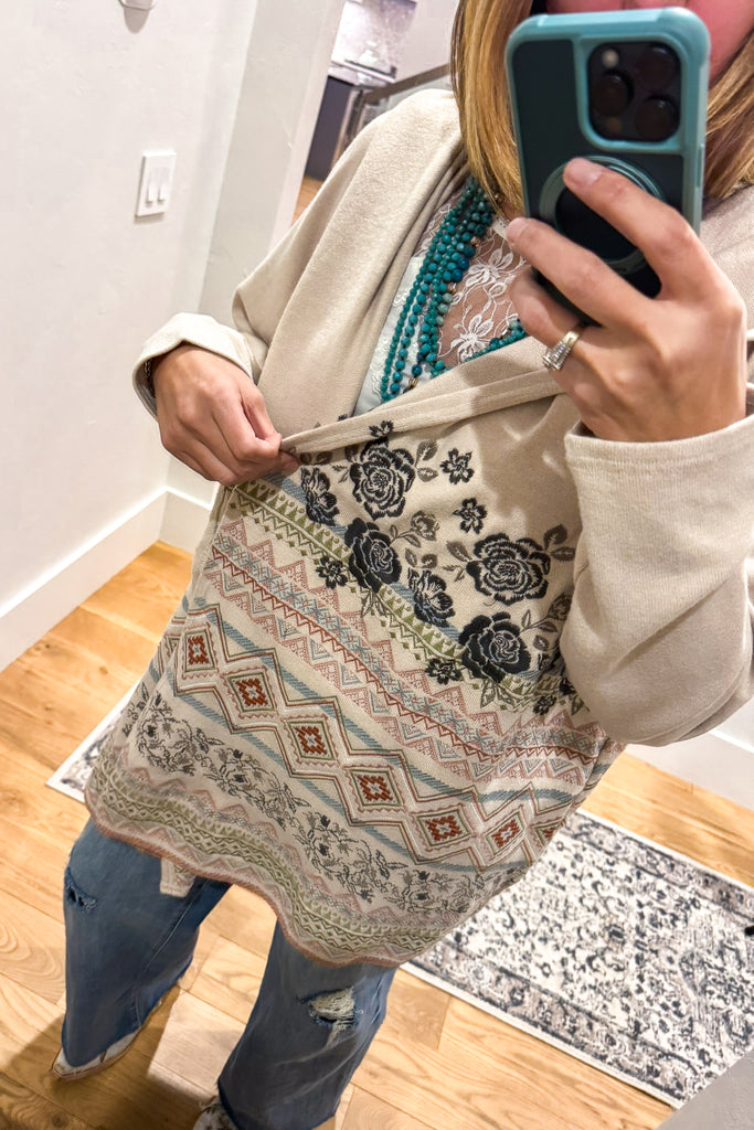 Fully Embroidered Plus Size Special Moments Cardigan - Oatmeal