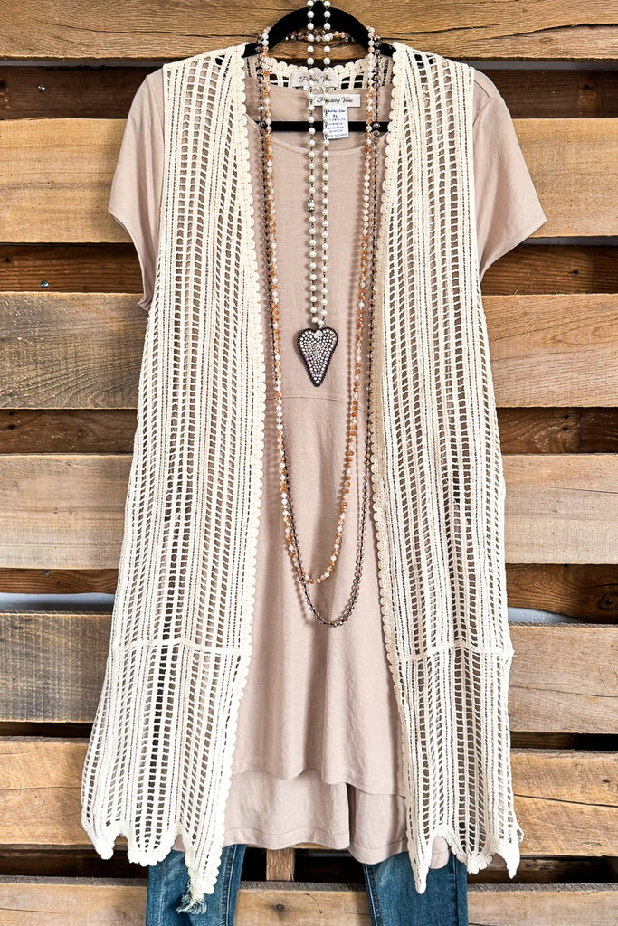 Delicate Touch Vest Cardigan - 100% Cotton - Beige