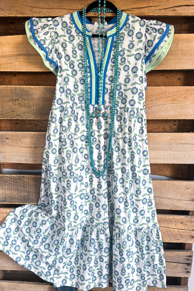Sunflower Wonders Maxi Dress -Mint - 100% COTTON