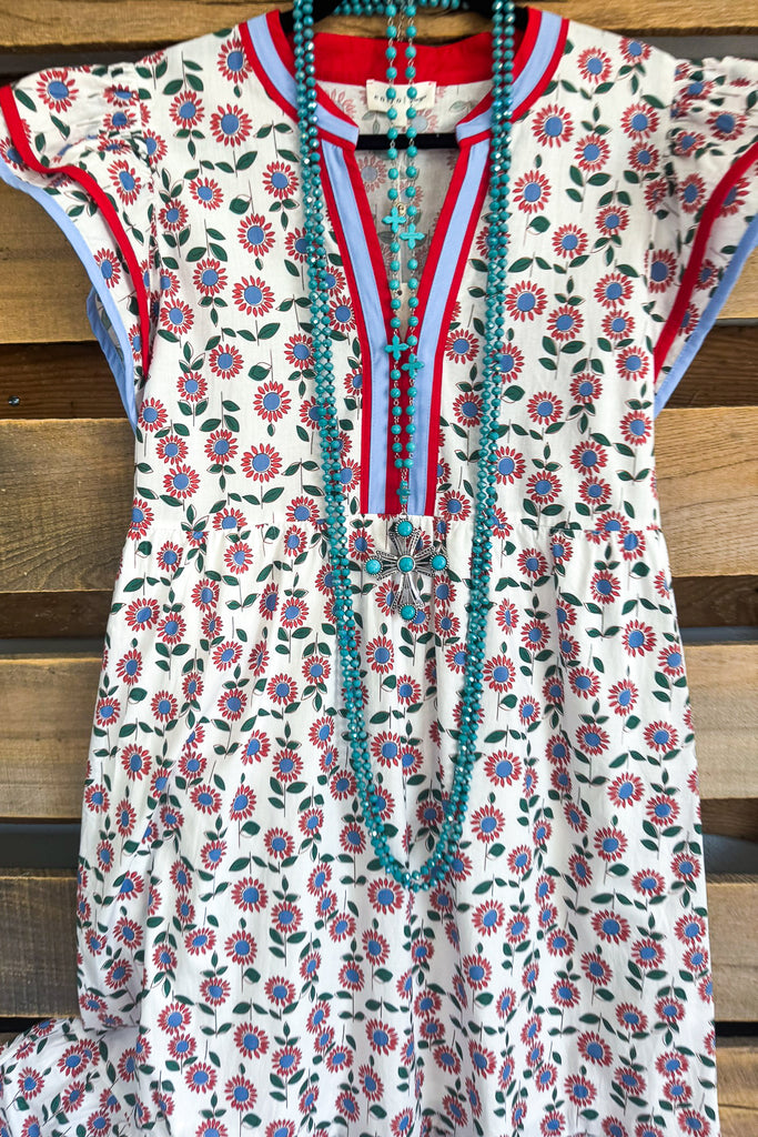 Sunflower Wonders Maxi Dress - Red - 100% COTTON