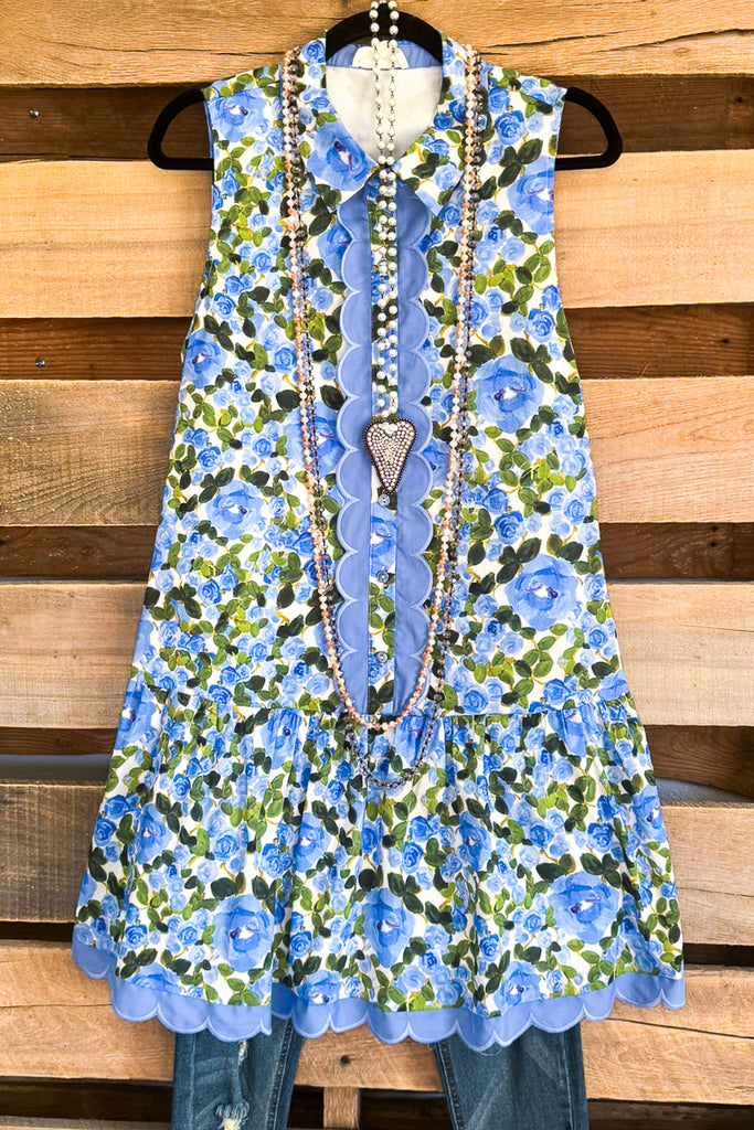 Everlasting Blooms Dress - Blue - 100% COTTON
