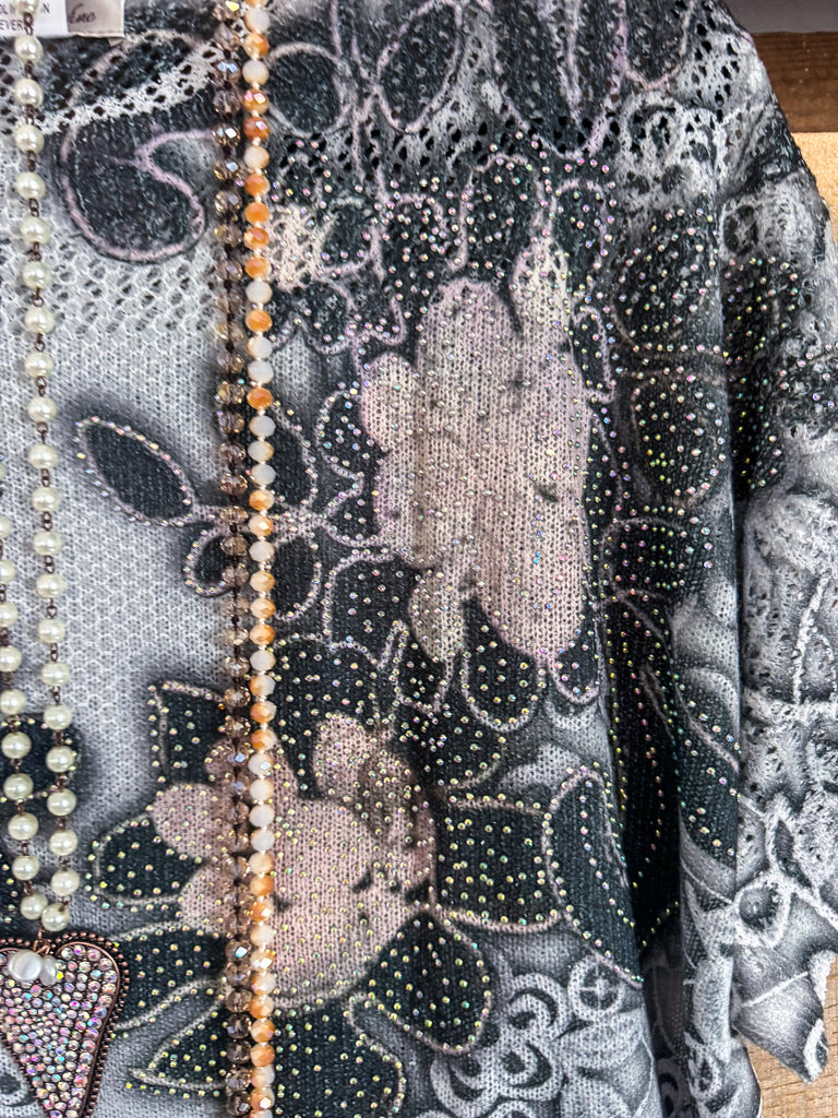 Midnight Blooms Top - Gray - 100% COTTON