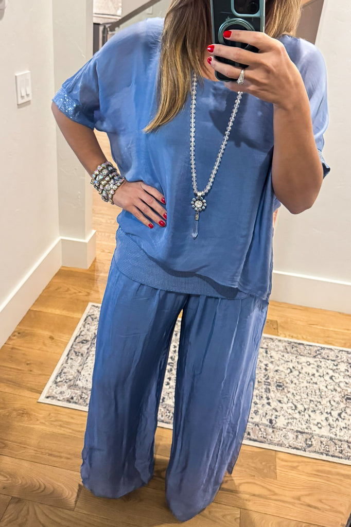 Positano Silk Blend Stretch Palazzo Pants - Made in Italy