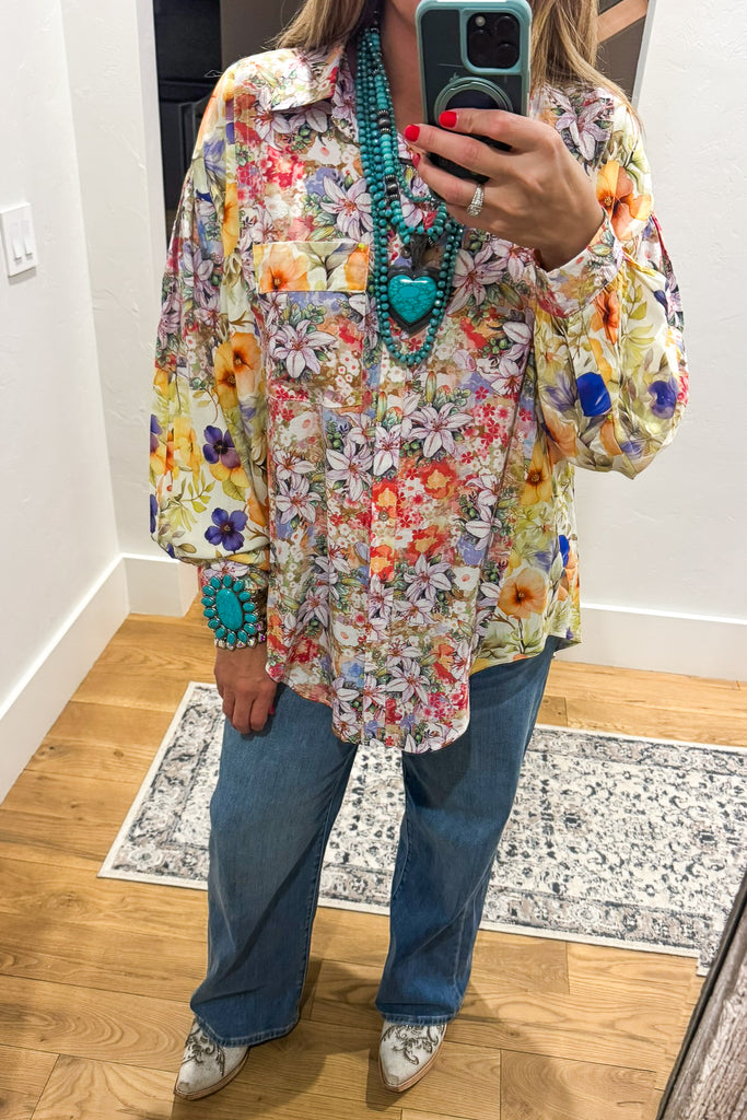 Wildflower Walks Oversized Blouse - Green Yellow Multi