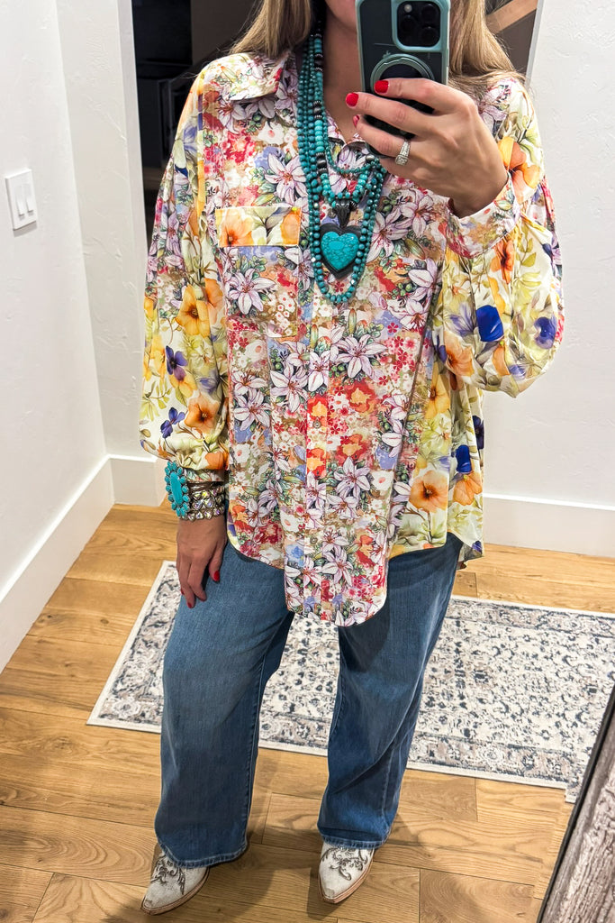 Wildflower Walks Oversized Blouse - Green Yellow Multi
