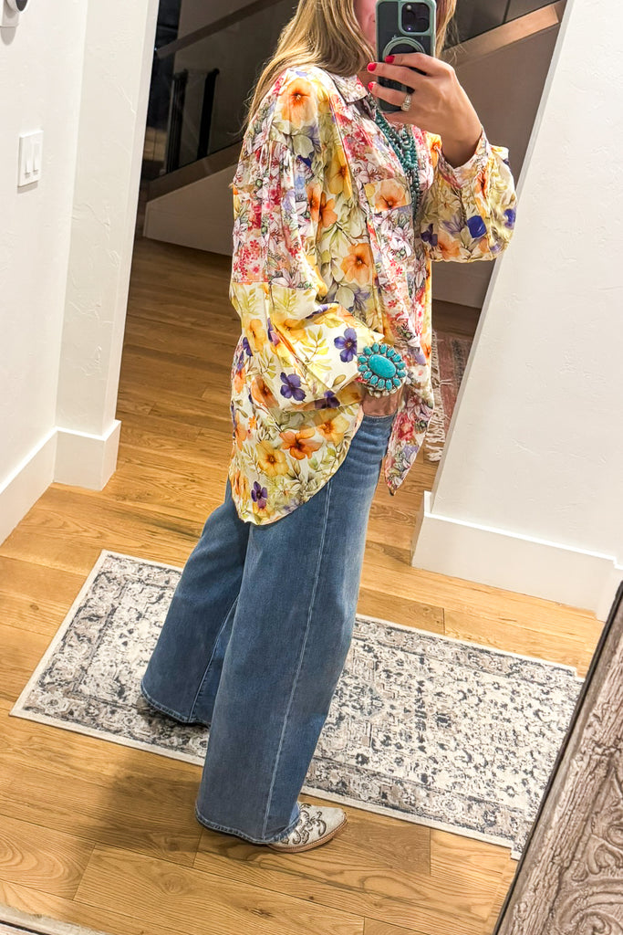 Wildflower Walks Oversized Blouse - Green Yellow Multi