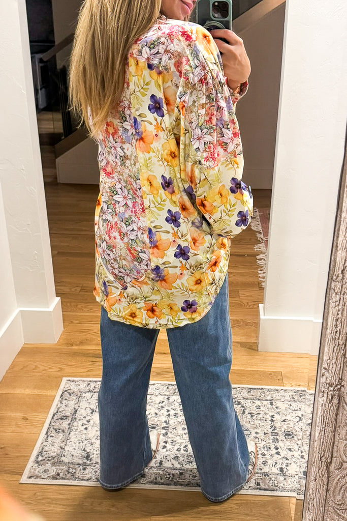 Wildflower Walks Oversized Blouse - Green Yellow Multi