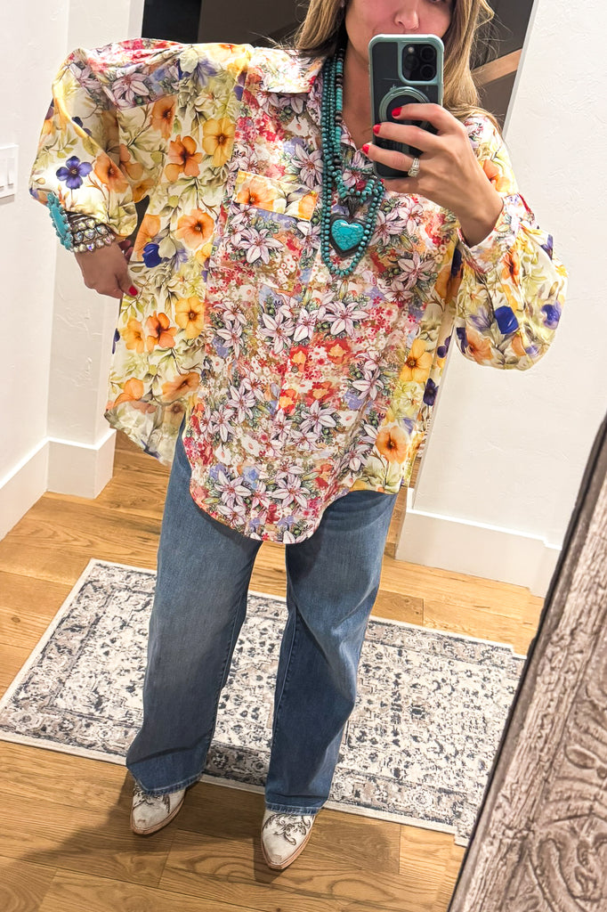 Wildflower Walks Oversized Blouse - Green Yellow Multi