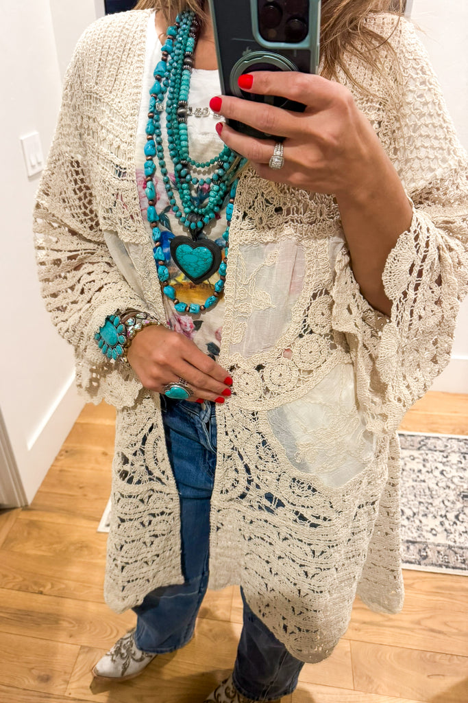 Gracefully Polished Crochet Cardigan - Natural - COTTON BLEND