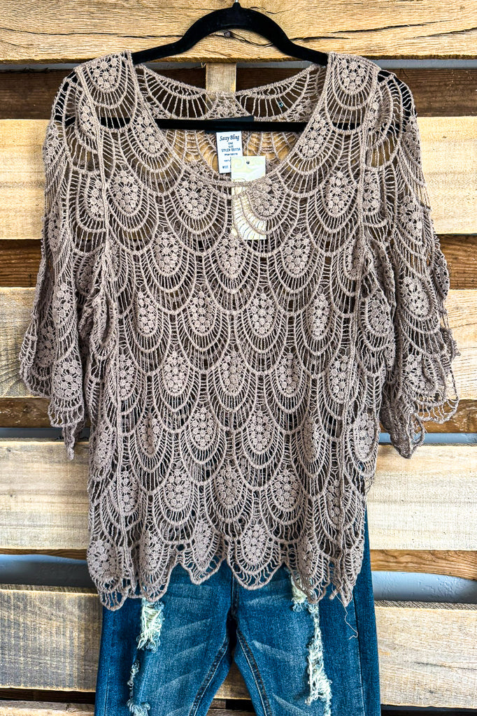 Modern Details Crochet Top - Mocha - 100% Cotton