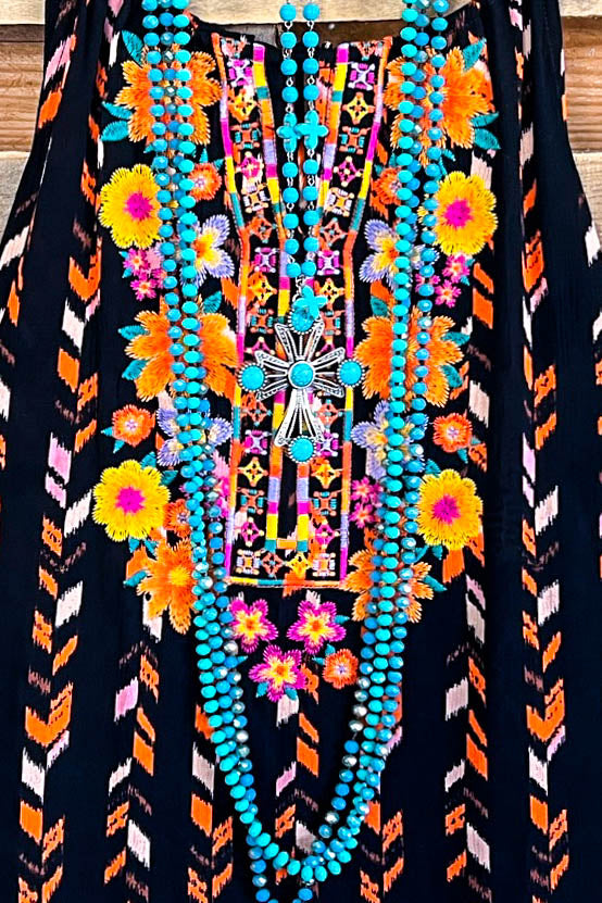 Monarch Flower Top - Black Multi -SALE