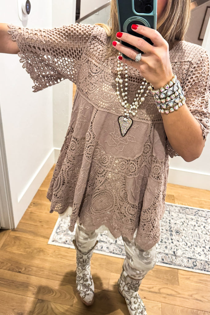 AHB EXCLUSIVE: Delightful Details Top - Taupe - 100% COTTON