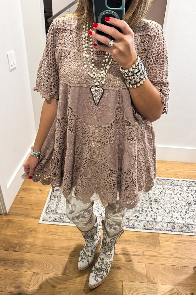 AHB EXCLUSIVE: Delightful Details Top - Taupe - 100% COTTON