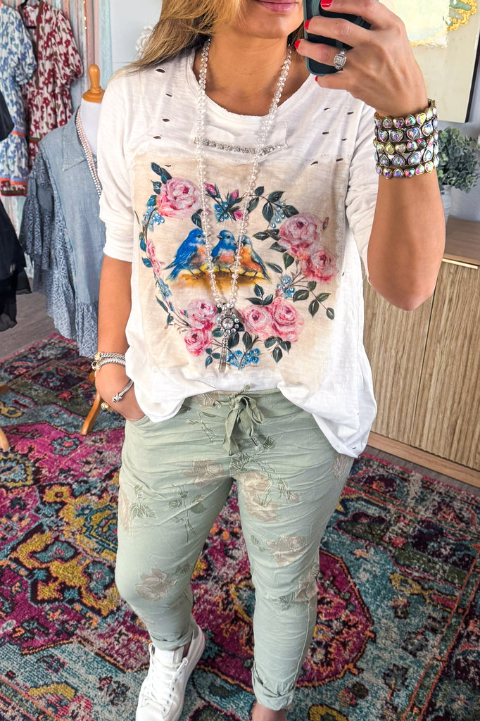 Made in Italy Scrunchy Stretch Floral Jogger Pants – Ultra Comfortable One Size & Plus