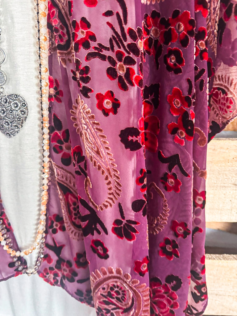 Without Question Burnout Velvet Kimono - Red