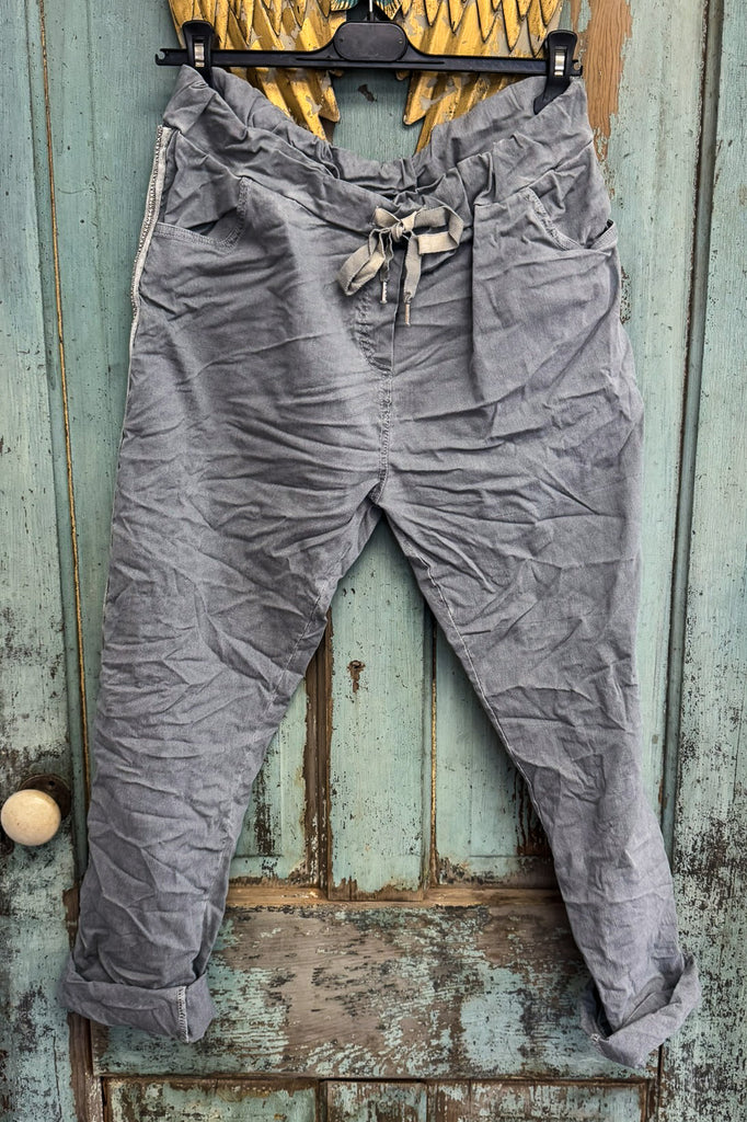 Made in Italy Scrunchy Rhinestone Stretch Floral Jogger Pants – Ultra Comfortable Plus Size - Silver (Size 14 to 24)