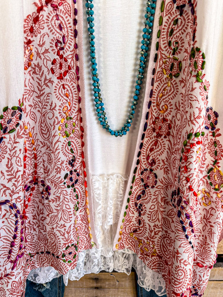 Imagination At Best Kimono - White/Watermelon - SALE