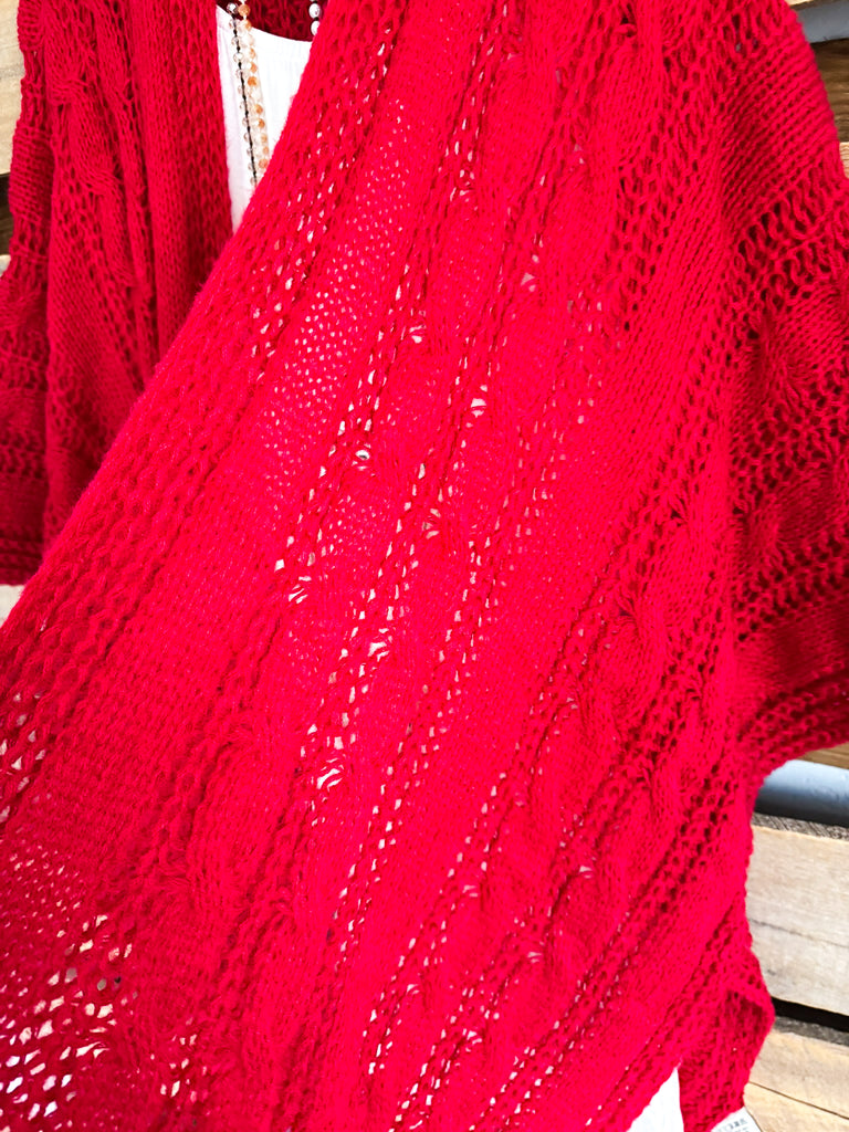 Keep Talking Casual Crochet Ruana - Red