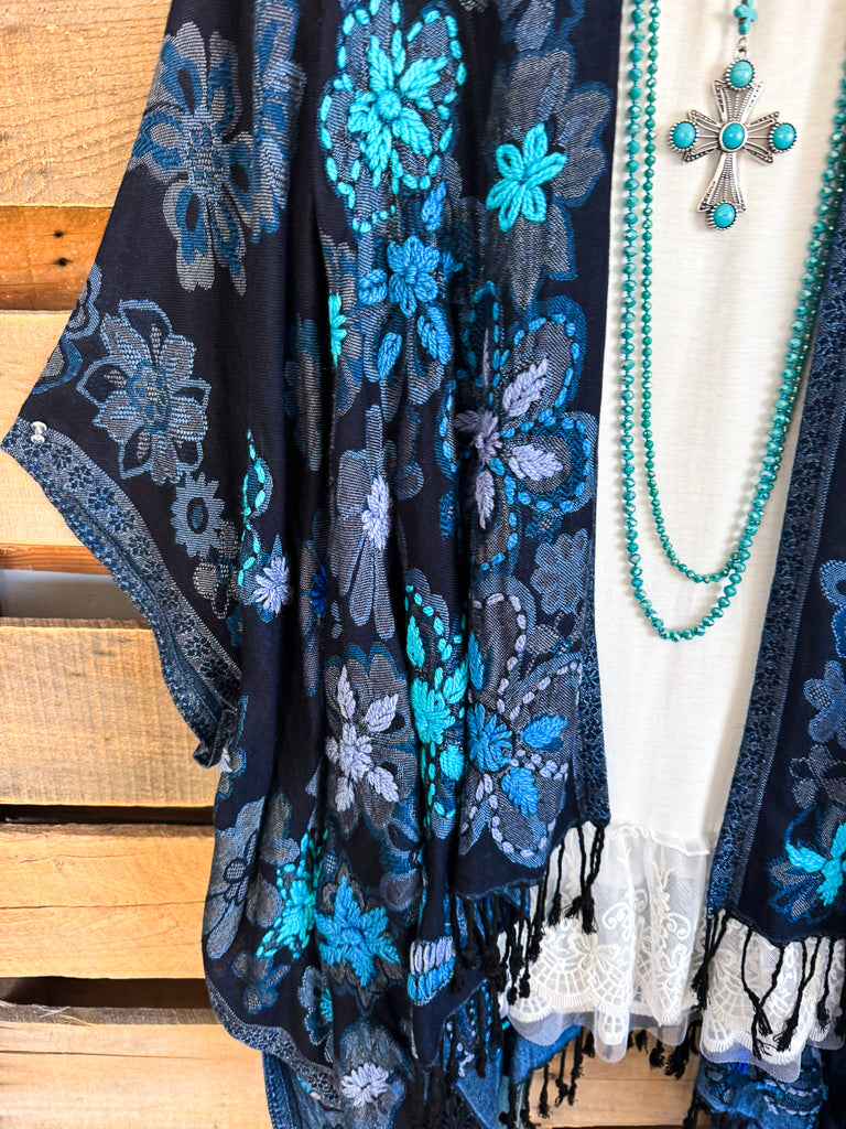 AHB EXCLUSIVE: Blooming Across The Deep Ruana - Sapphire