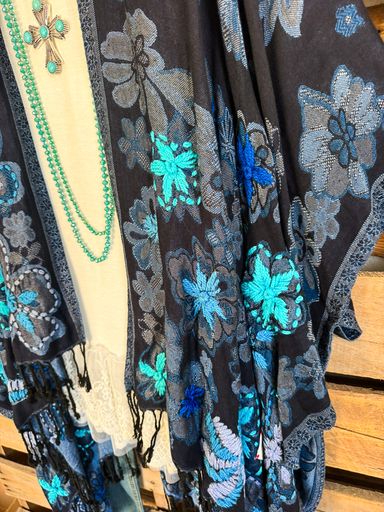 AHB EXCLUSIVE: Blooming Across The Deep Ruana - Sapphire