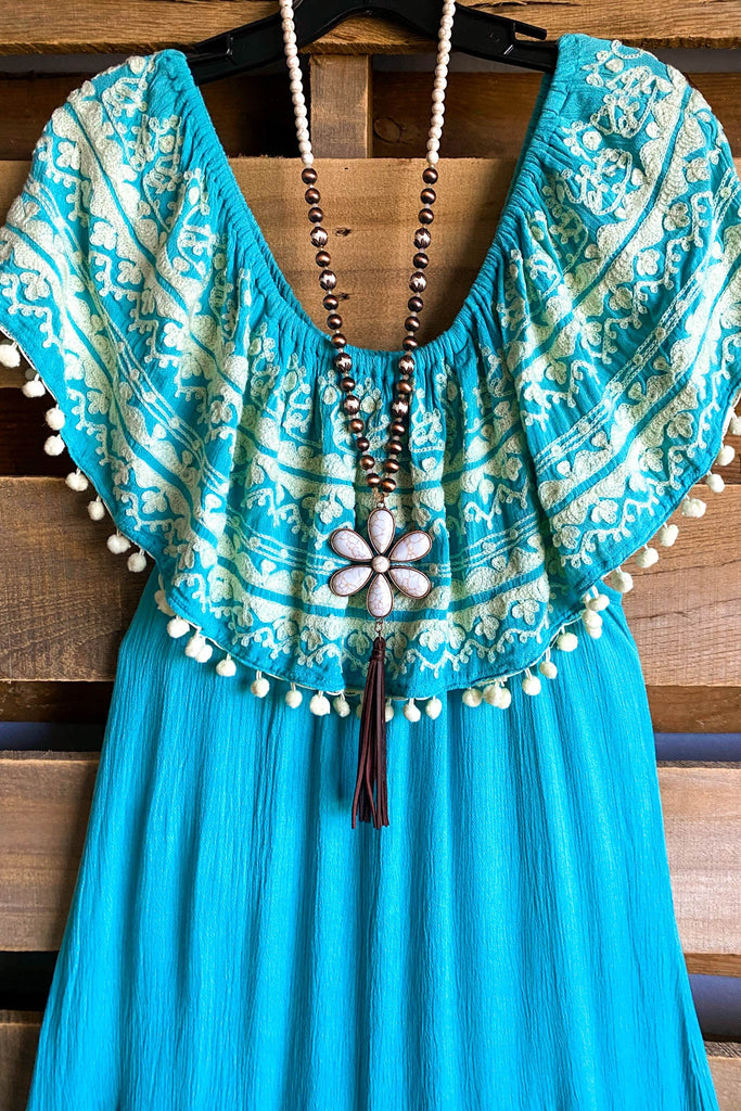 AHB EXCLUSIVE: Havana Nights Dress - Turquoise/Cream - SALE