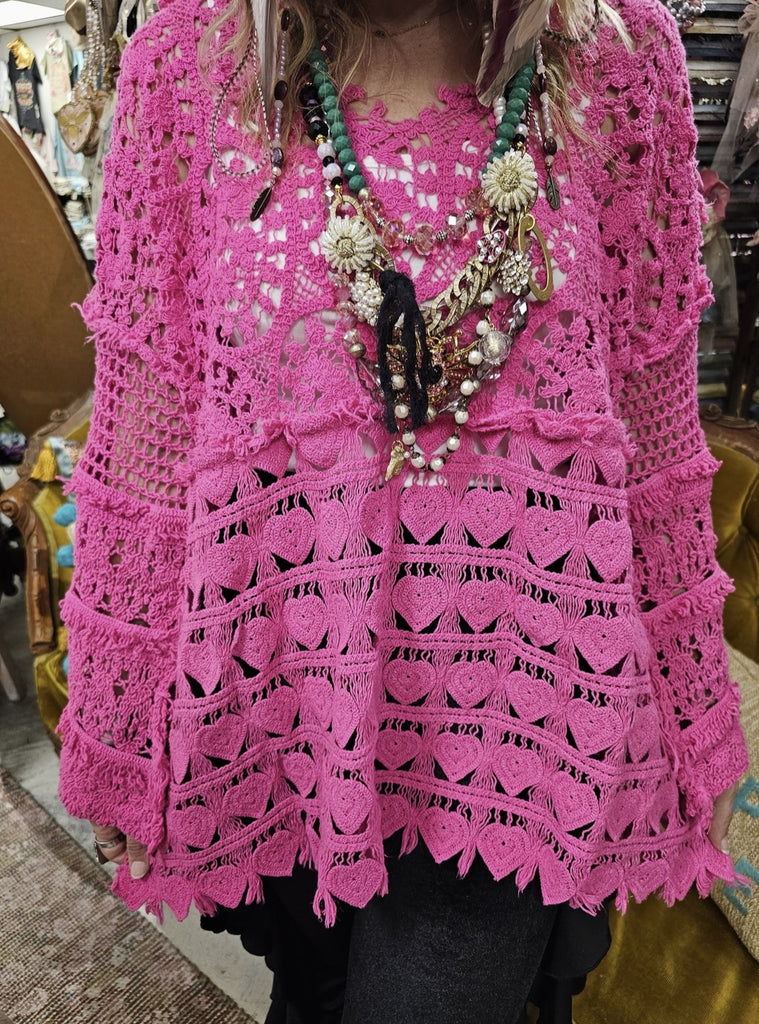 Lover’s Heart Hand-Crocheted Magenta Top - 100% cOTTON
