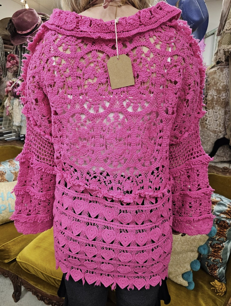 Lover’s Heart Hand-Crocheted Magenta Top - 100% cOTTON
