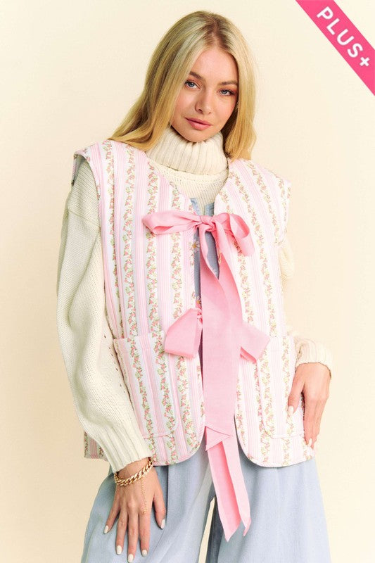 Love And Bow Ties Quilted Vest - Pink - 100% COTTON - SALE